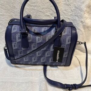 Karl Lagerfeld Blue Monogram Dome Satchel